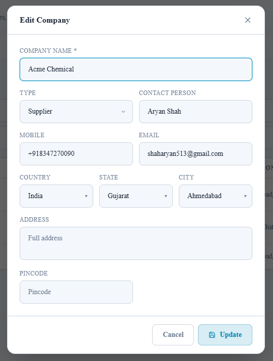 Company adding screen